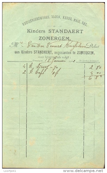 Faktuur Facture - Kruidenier Kinders Standaert - Zomergem 1902 - Alimentaire