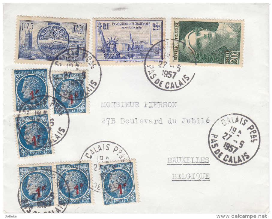 France - Lettre De 1957 - Oblitération Calais Ppal - Expo à New York - Statue De La Liberté - Mariane De Gandon - Lettres & Documents
