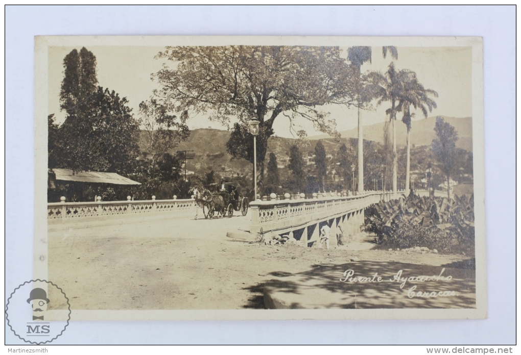 Old Real Photo Postcard Venezuela - Puente Ayacucho Caracas - Horse Carriage - Venezuela