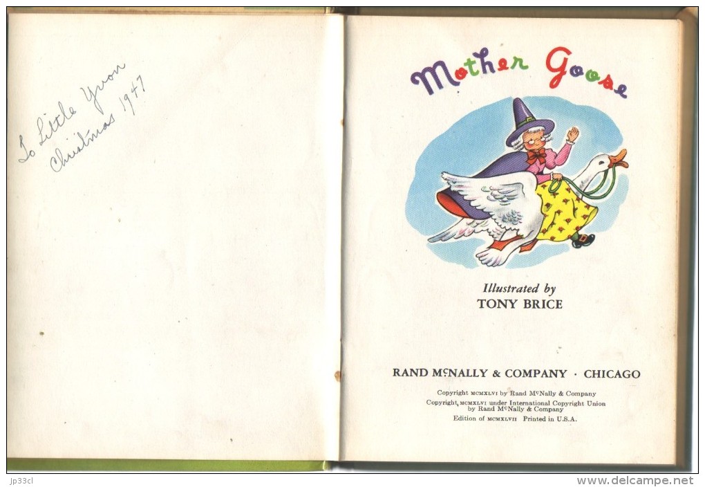Mother Goose, A Rand McNally Book , Illustrated By Tony Brice, Chicago, 1946 - Nursery Books