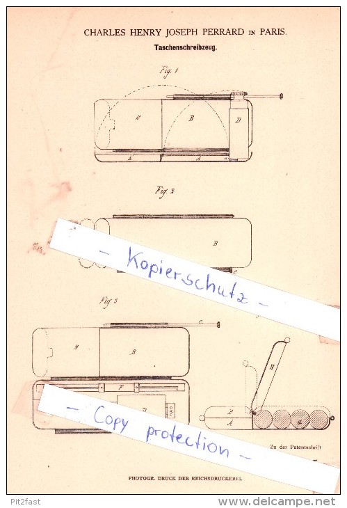 Original Patent - Charles Henry Joseph Perrard In Paris , 1880 , Taschenschreibzeug !!! - Schreibgerät