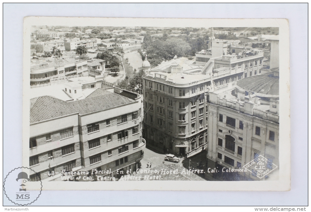 Old Real Photo Postcard Colombia - Panorama Parcial - Hotel Alferez - View Of Cali - Old Car - Colombia