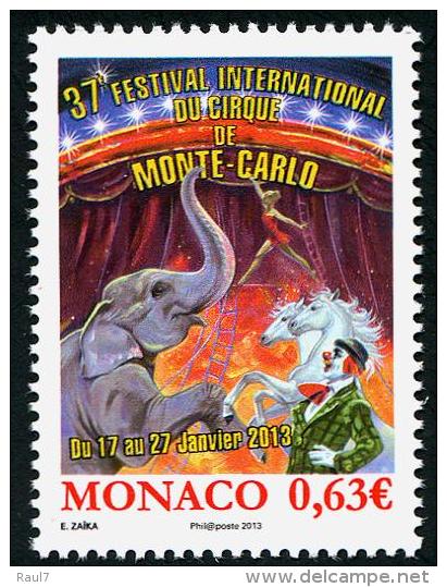 MONACO - 2013 - 37e Festival Du Cirque, Eléphants, Chevaux, Clowns - 1v Neufs // Mnh - Unused Stamps