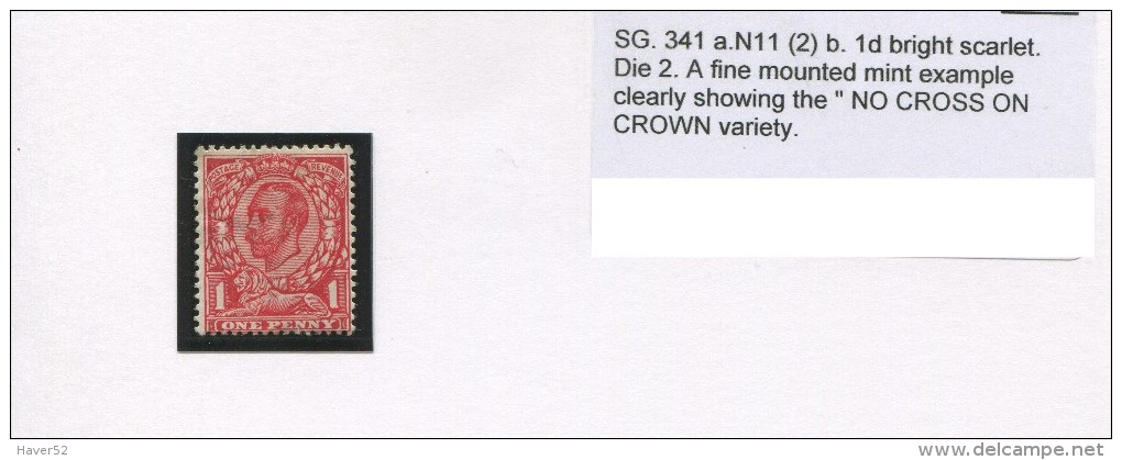 S 341a  - G.Downey Head 1d - NO CROSS ON CROWN - Fine MM - Die 2 Scarlet - Neufs