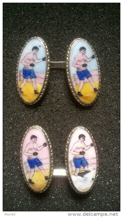 Coppia Di Gemelli (Cufflink) Da Polso Pugilato/Boxing, Antichi - Manschetten- U. Kragenknöpfe