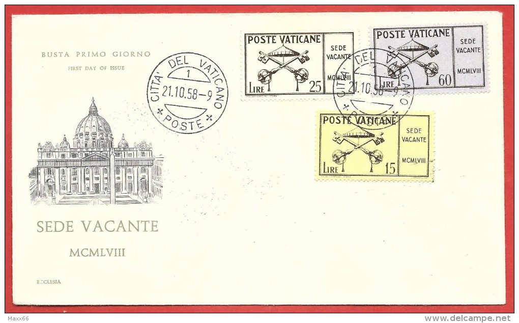 BUSTA NV FDC VATICANO ECCLESIA - 1958 - Sede Vacante - 21 - 10 - 58 - FDC