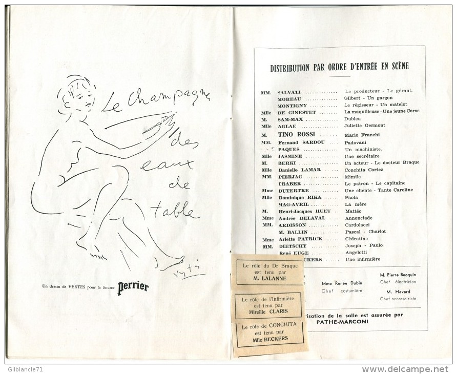 PARIS Le Chatelet Opérette MEDITERRANEE Tino Rossi  Fernand Sardou  Vers 1955 Programme - Théâtre & Déguisements