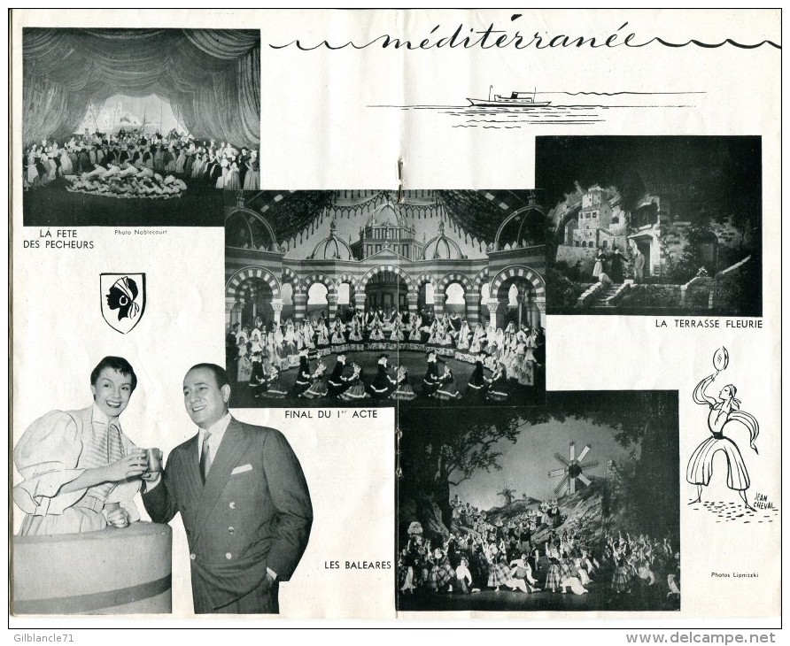 PARIS Le Chatelet Opérette MEDITERRANEE Tino Rossi  Fernand Sardou  Vers 1955 Programme - Theatre, Fancy Dresses & Costumes