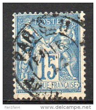 FRANCE - 1878 - Type Sage (Type II - N Sous U) - N° 90 - 15 C. Bleu - (Oblitération : Bureau De Quartier - PARIS 11) - 1876-1898 Sage (Type II)