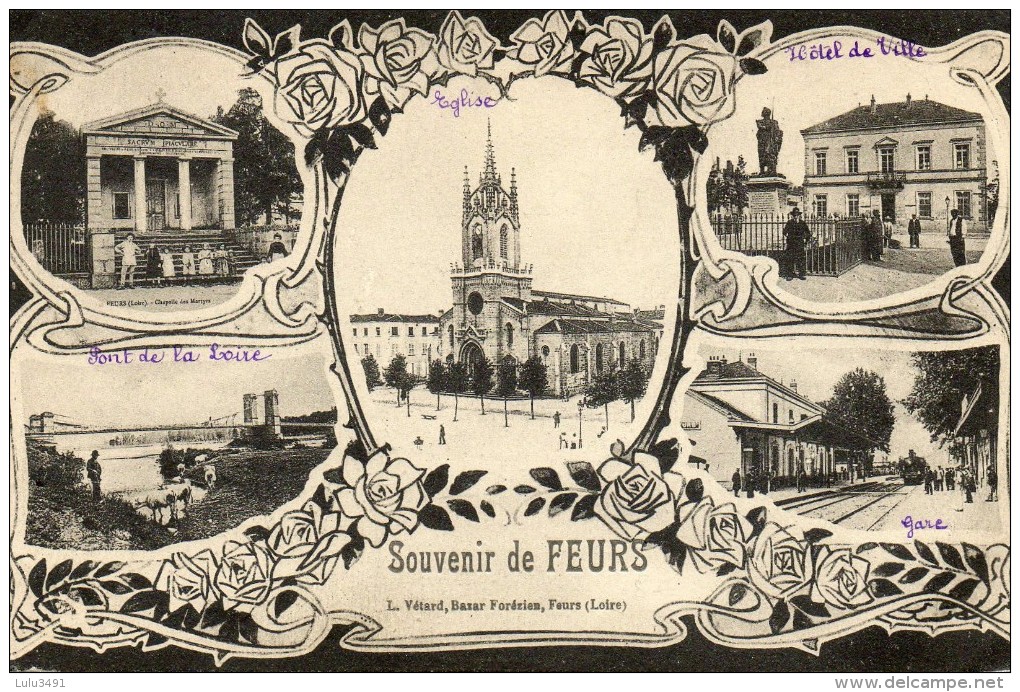 CPA - FEURS (42) - Carte Souvenir Multi-Vues - Gare , Hôtel De Ville, Pont , Etc.. - Feurs