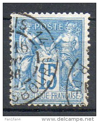 FRANCE - 1878 - Type Sage (Type II - N Sous U) - N° 90 - 15 C. Bleu - (Oblitération : Bureau De Quartier - PARIS 14) - 1876-1898 Sage (Type II)