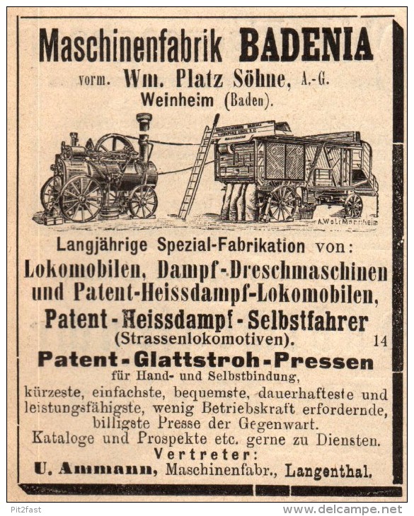 Original Werbung - 1911 -  Maschinenfabrik , U. Ammann In Langenthal , Badenia , Lokomobile !!! - Langenthal