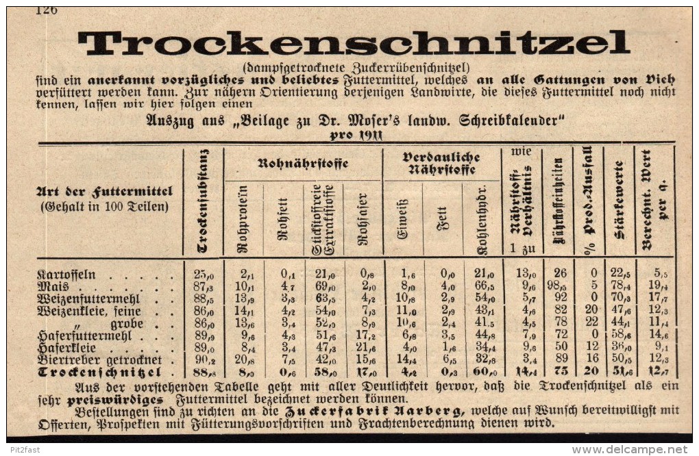 Original Werbung - 1911 - Zuckerfabrik Aarberg , Trockenschnitzel   !!! - Aarberg