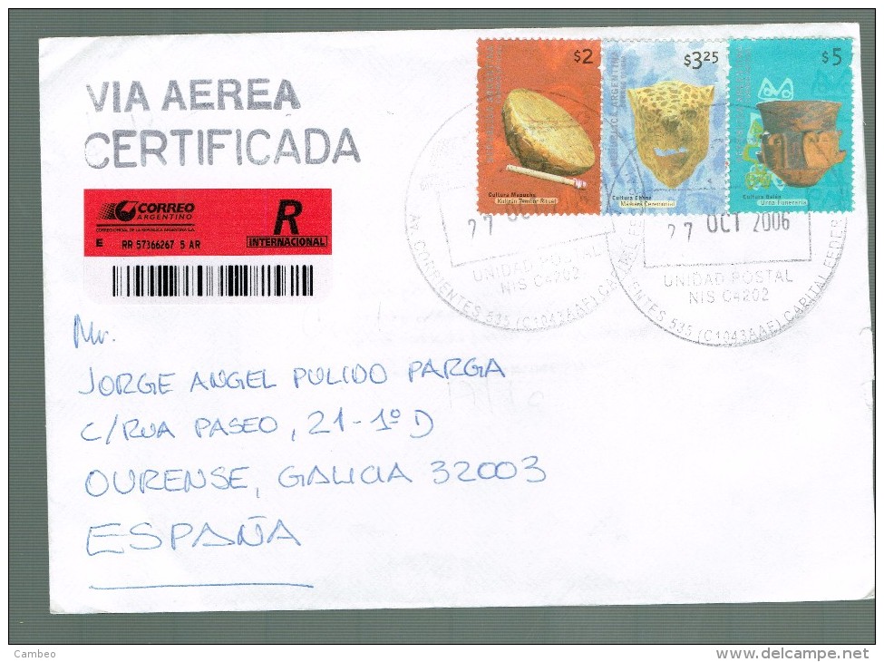 ARGENTINA  USED LETTRE 2006 CULTURE MAPUCHE  REGISTRERED - Covers & Documents