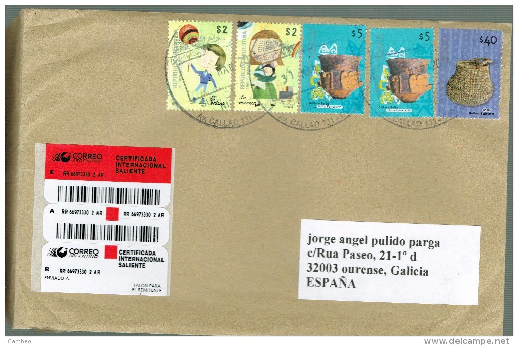 ARGENTINA  USED LETTRE 2014 CULTURE BELEN  THE DOLL  REGISTRERED - Cartas & Documentos