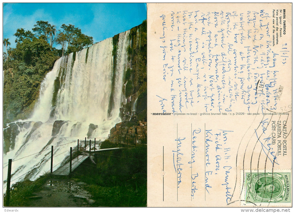 Iguazu Falls, Argentina Postcard Posted 1973 Stamp - Argentina