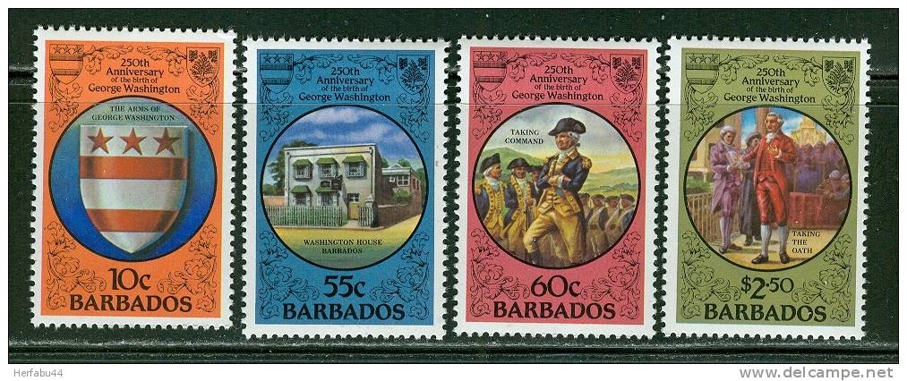 Barbados    George Washington    Set    SC# 594-97  MNH** - George Washington