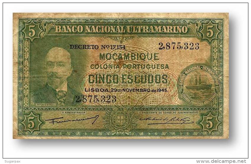 MOZAMBIQUE - 5$00 - 5 ESCUDOS - 29.11.1945 - P 94 - ANTONIO ENNES - PORTUGAL - Mozambique
