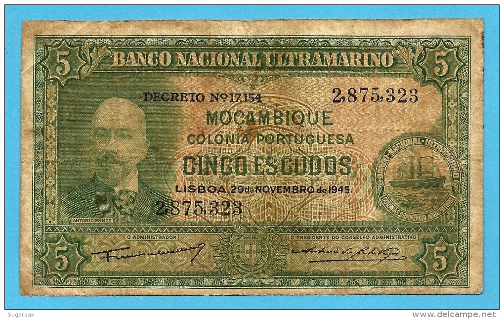 MOZAMBIQUE - 5$00 - 5 ESCUDOS - 29.11.1945 - P 94 - ANTONIO ENNES - PORTUGAL - Mozambique