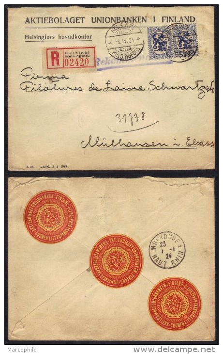 FINLANDE - HELSINKI - HELSINGFORS / 1924 LETTRE RECOMMANDEE POUR LA FRANCE & VIGNETTES (ref 6319E) - Lettres & Documents