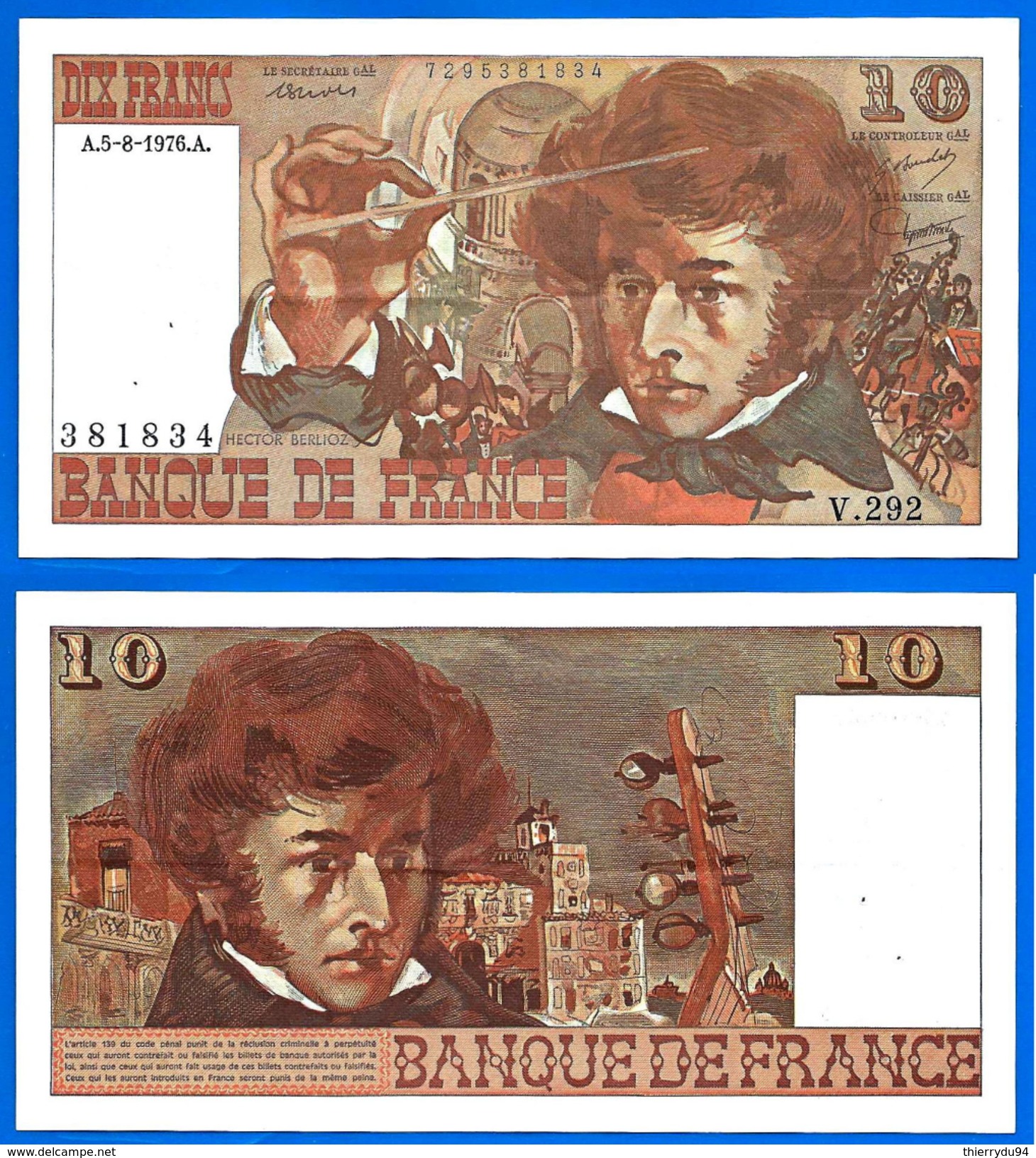 France 10 Francs 1976 Serie V Du 5 8 1976 Que Prix + Port Berlioz Paypal Skrill Bitcoin OK - 10 F 1972-1978 ''Berlioz''