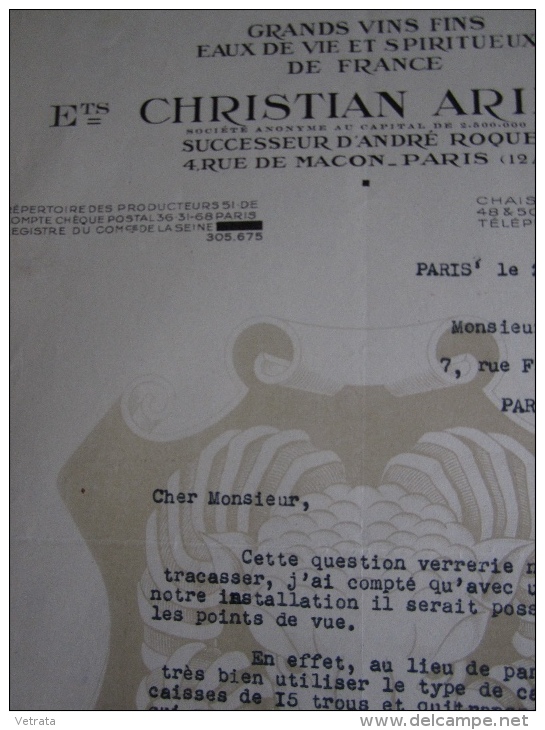 Lettre Des Établissements C. Ariès S.A. (Grands Vins Fins) 1946 - Other & Unclassified