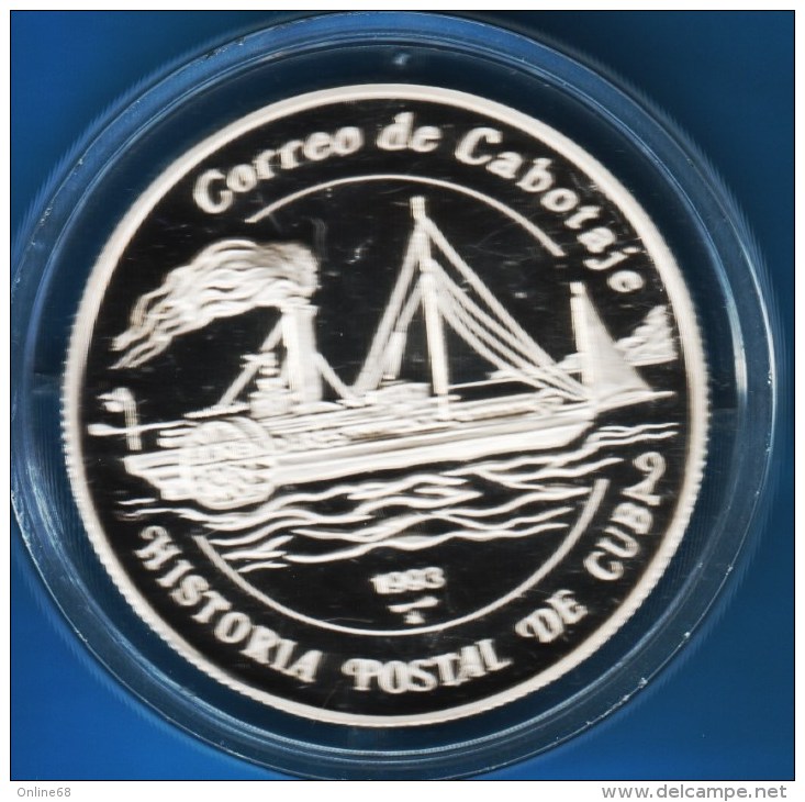 CUBA 5 PESOS 1993 HISTORIA POSTAL DE CUBA BATEAU ALMENDARES ARGENT SILVER - Cuba