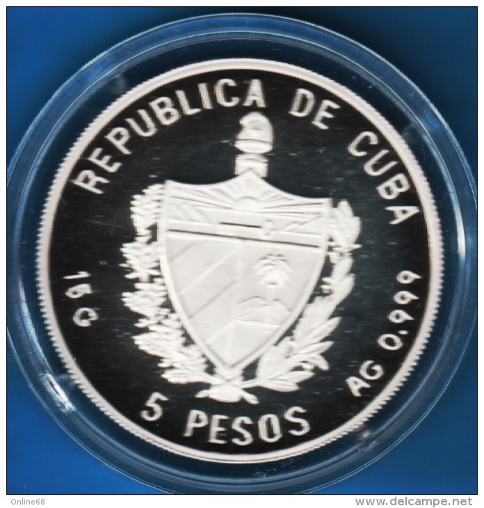 CUBA 5 PESOS 1993 HISTORIA POSTAL DE CUBA BATEAU ALMENDARES ARGENT SILVER - Cuba