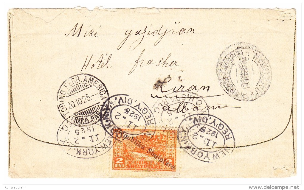 Albanien - 12.10.1925 Tirana R-Brief Nach USA Mit Mi.#119 + 122 - Albanie