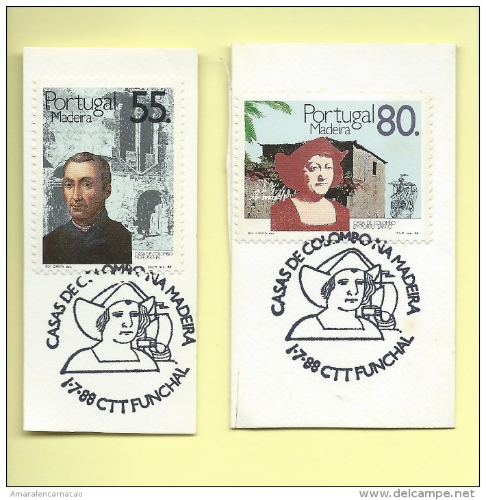 TIMBRES - STAMPS- MARCOPHILIE - PORTUGAL - CHRISTOPHE COLOMB EN ÎLE MADEIRA - CACHET 1er. JOUR - 01-07-1988 - FUNCHAL - Postal Logo & Postmarks