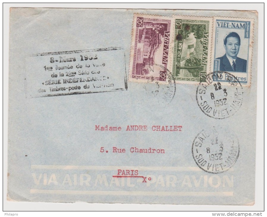 SOUTH VIETNAM  .FIRST DAY CANCEL 1952  ON COVER + SPECIAL BOX  Ref  9862 - Viêt-Nam