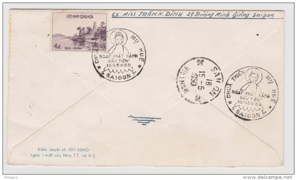 SOUTH VIETNAM  .FIRST DAY CANCEL 1959  ON COVER TO LONDON  Ref  9864 - Viêt-Nam