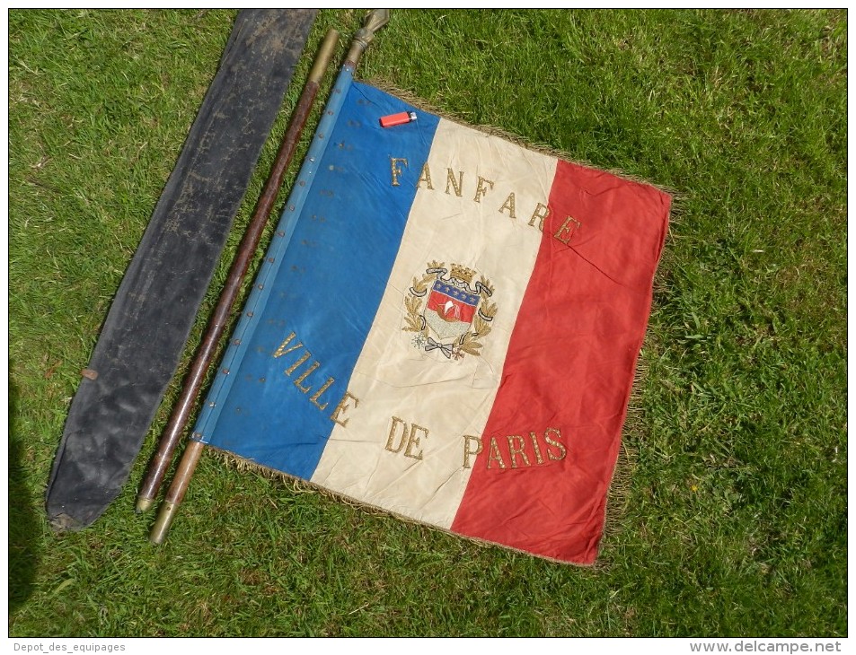 SUPERBE DRAPEAU FANFARE de PARIS années 1920-1930 à voir !!!!!!!!!