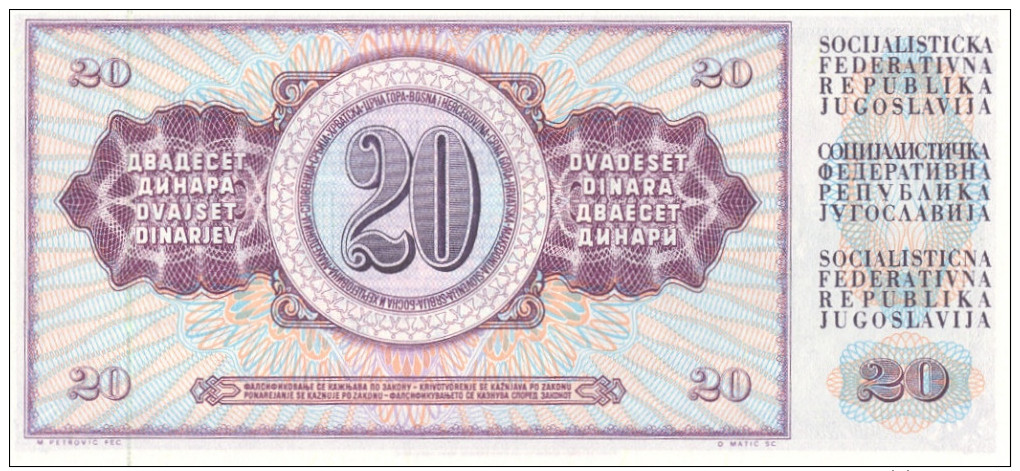 Yugoslavia 20 Dinara 1981 UNC - Yougoslavie