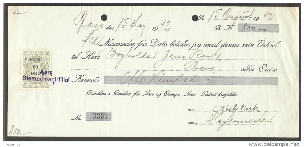 1942. Bill Of Exchange For 800 Kr. With 50 øre Green And Black STEMPELMARKE. Aars 28. M... (Michel: ) - JF170540 - Fiscali