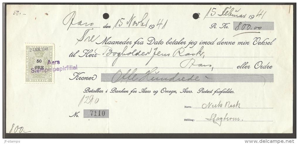 1941. Bill Of Exchange For 800 Kr. With 50 øre Green And Black STEMPELMARKE. Aars 24. N... (Michel: ) - JF170536 - Fiscali