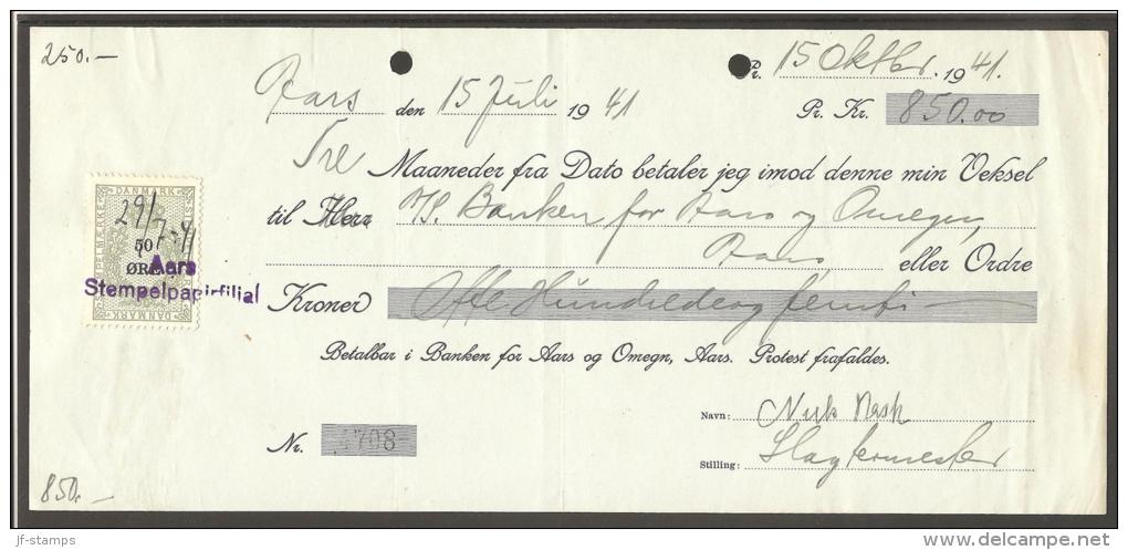 1942. Bill Of Exchange For 850 Kr. With 50 øre Green And Black STEMPELMARKE. Aars 29/7 ... (Michel: ) - JF170545 - Fiscali