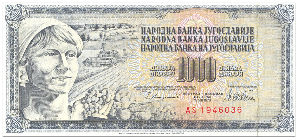 Yugoslavia 1000 Dinara 1978 UNC - Yougoslavie