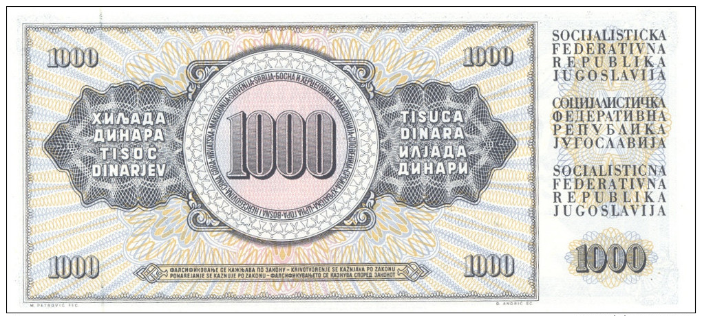 Yugoslavia 1000 Dinara 1978 UNC - Joegoslavië