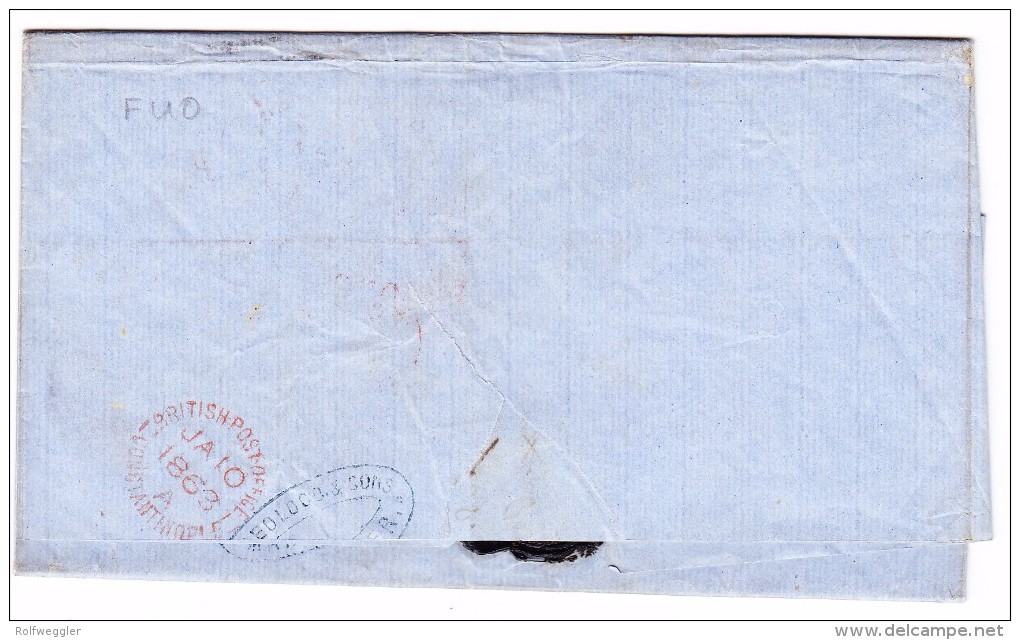 Grossbritannien Brief 31.12.1862 Manchester Brief Via London Und Marseille Nach Constantinopel - ...-1840 Prephilately