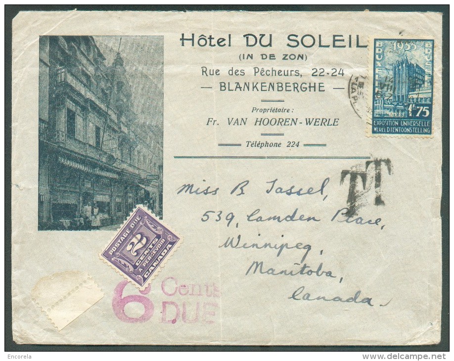 1Fr.75 Exposition Universelle De Bruxelles Obl. Sc BLANKENBERGHE  Sur Lettre Illustrée  (Hôtel Du Soleil Van Hooren-Wer - Autres & Non Classés