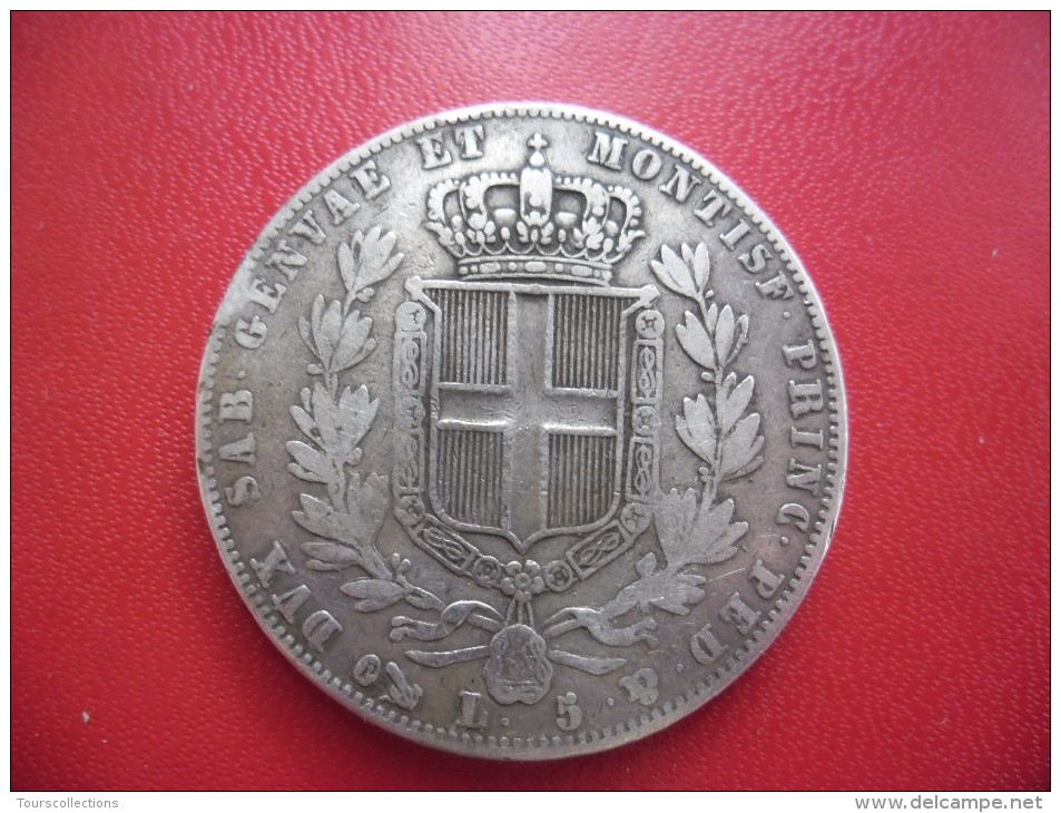 ECU De 5 Lire ITALIA Sardigna De 1847 GENOVA Argent @ Poids 25 Gr. Silver 90% Et 37 Mm @ CARLO ALBERTO Italie Sardaigne - Piamonte-Sardaigne-Savoie Italiana