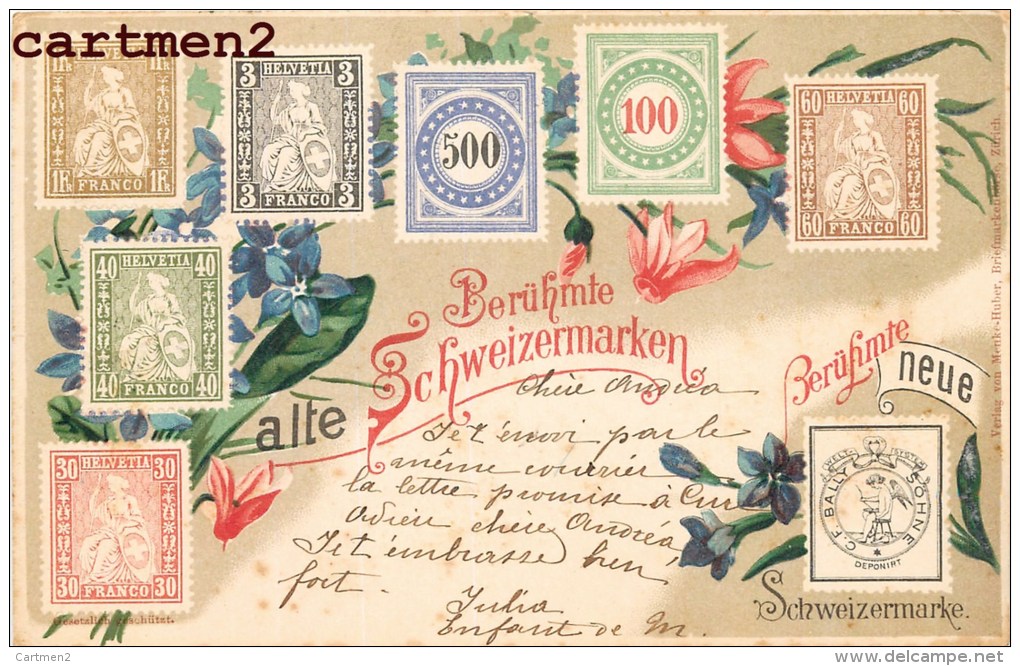 BERÜHMTE ALTE SCHWEIZERMARKEN TIMBRES SUISSE STAMP HELVETIA TIMBRE 1900 + CACHET AMBULANT N°4 BULLE - Timbres (représentations)