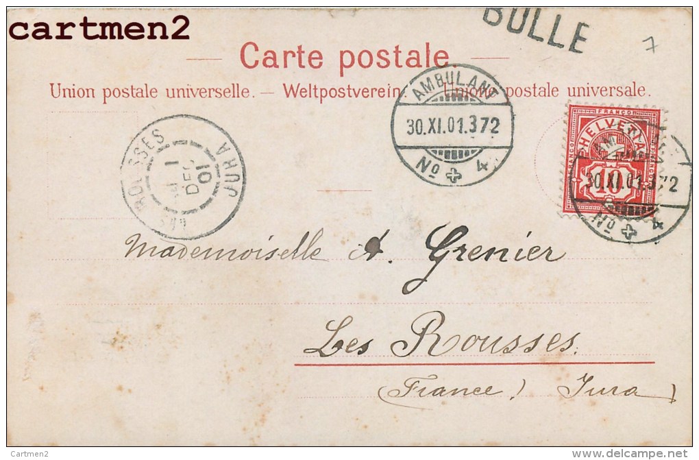 BERÜHMTE ALTE SCHWEIZERMARKEN TIMBRES SUISSE STAMP HELVETIA TIMBRE 1900 + CACHET AMBULANT N°4 BULLE - Timbres (représentations)