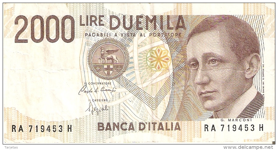 BILLETE DE ITALIA DE 2000 LIRAS DEL AÑO 1990  MARCONI  (BANKNOTE) - 2000 Liras