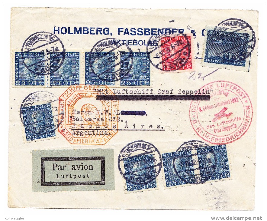 Schweden 8.10.1932 Stockholm Zeppelin Südamerikafahrt Brief Nach Buenos-Aires Argentinien - Lettres & Documents
