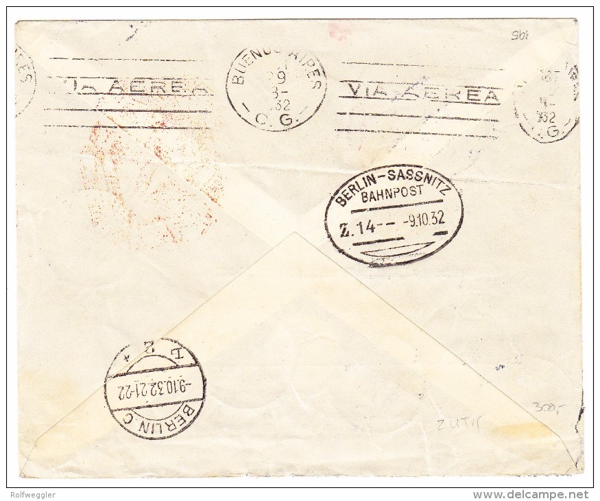 Schweden 8.10.1932 Stockholm Zeppelin Südamerikafahrt Brief Nach Buenos-Aires Argentinien - Lettres & Documents