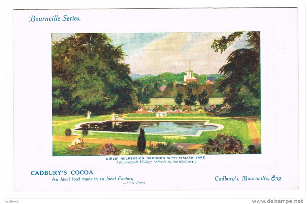 RB 1038 - Early Advertising Postcard - Cadbury's Cocoa - Girl's Recreation Grounds Bournville Birmingham - Advertising