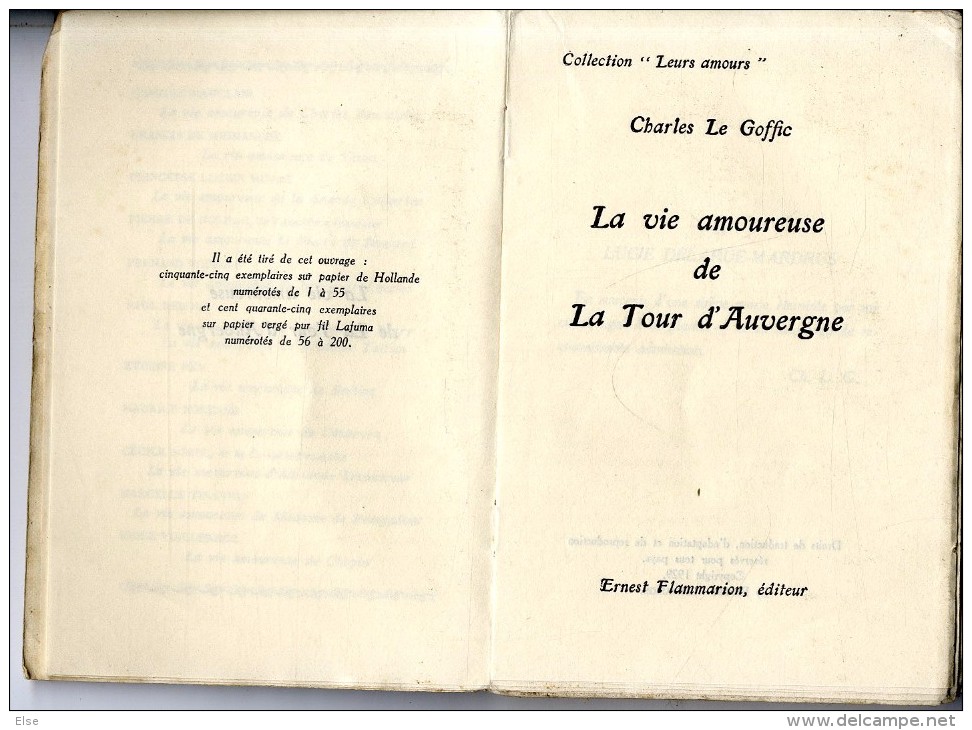 LA VIE AMOUREUSE DE LA TOUR D AUVERGNE  CHARLES LE GOFFIC 1929  -  205 PAGES - Limousin