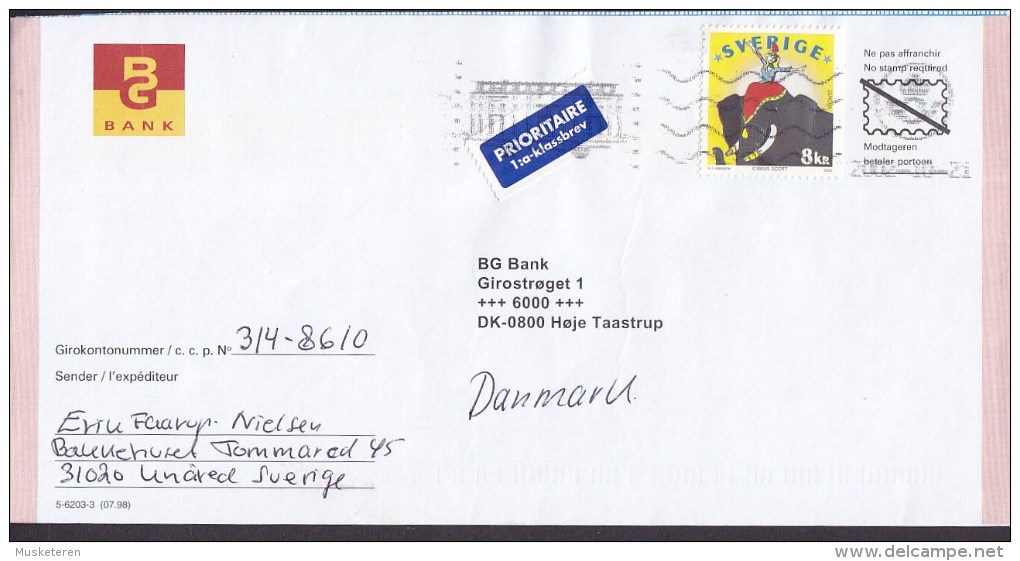 Sweden BG BANK Prioritaire 1:a-klassbrev Label 2002 Cover Brief Circus Zirkus Scott Elephant Elefant Stamp - Lettres & Documents